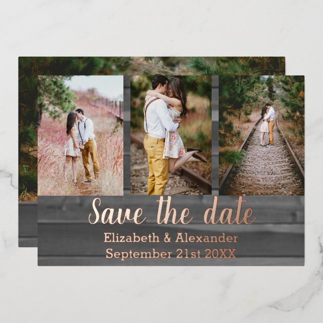 Rustic Photo Collage Save The Date Card (Front/Back)