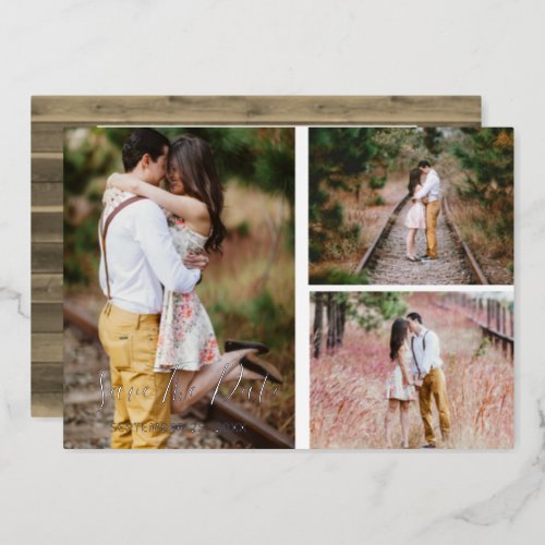 Rustic Photo Collage Save The Date Card