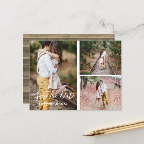Rustic Photo Collage Save The Date Postcard