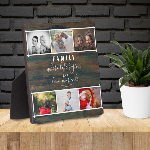 Rustic Photo Collage Script Family Keepsake Saying Plaque