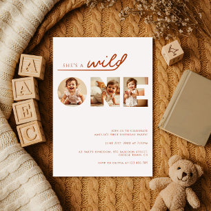 Rustic Photo Collage Wild One 1st Birthday Invitation