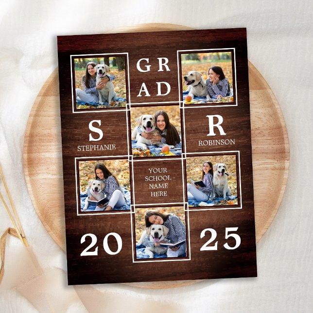 Rustic Photo Collage Wood Unique Graduation Invitation Postcard (Creator Uploaded)