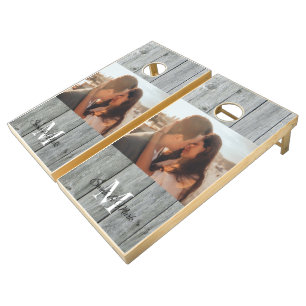 Rustic Photo Country Monogram Script Wedding Cornhole Set