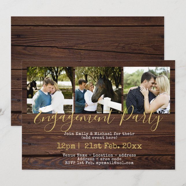 Rustic PHOTO Engagement Party Invitations Wood (Front/Back)