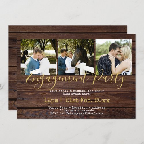 Rustic PHOTO Engagement Party Invitations Wood