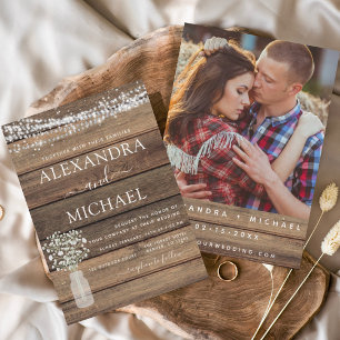 Rustic Photo Farmhouse Lights Wedding Invitation