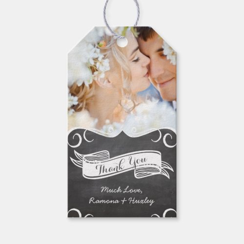Rustic Photo Floral Garland Chalkboard Pattern Gift Tags