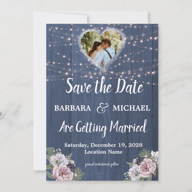 Rustic Photo Floral Wedding Save The Date Card (Front)
