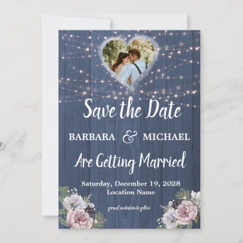 Rustic Photo Floral Wedding Save The Date Card
