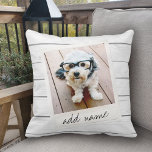 Rustic Photo Frame with Shiplap Background Print Throw Pillow<br><div class="desc">A vintage and trendy design with a retro picture border that you can add your favorite selfie or portrait of a friend. Use a square photo to create a unique and personal gift or keep the hipster puppy and make a trendy keepsake. If you need to adjust the pictures, click...</div>