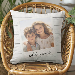 Rustic Photo Frame with Shiplap Background Print Throw Pillow