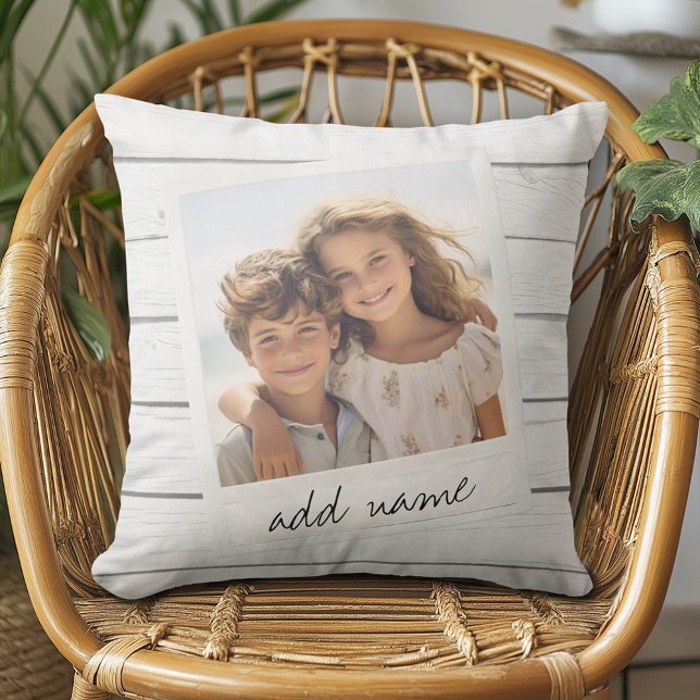 Rustic Photo Frame with Shiplap Background Print Throw Pillow (Custom Photo Pillow)