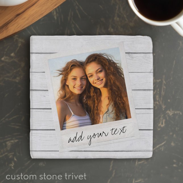 Rustic Photo Frame with Shiplap Background Print Trivet (Custom Stone Trivet with a Photo and Text)