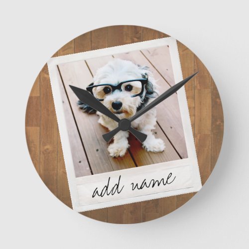 Rustic Photo Frame with Square Instagram and Wood Round Clock