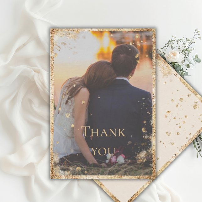 Rustic Photo Gold Flat Thank You Card (Creator Uploaded)