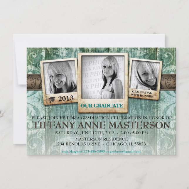 Rustic Photo Graduation Announcement Invite (Front)