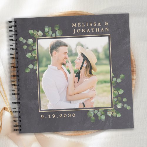 Rustic Photo Greenery Gold Wedding GuestBook Notebook