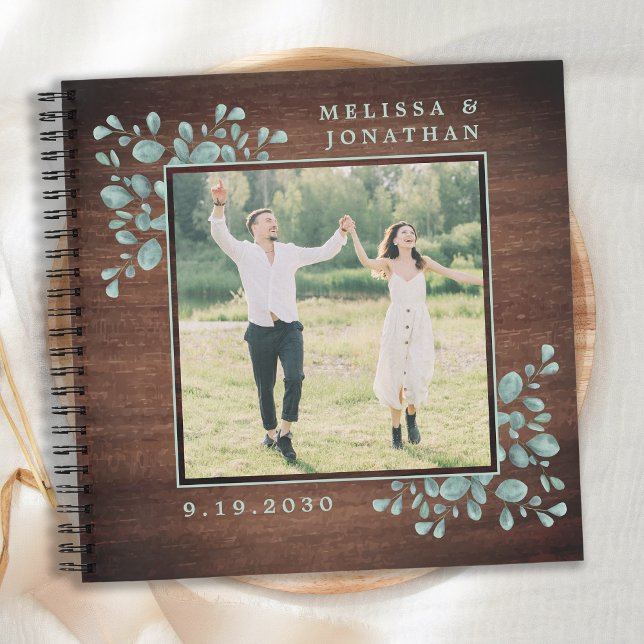 Rustic Photo Greenery Wooden Wedding GuestBook Notebook (Creator Uploaded)
