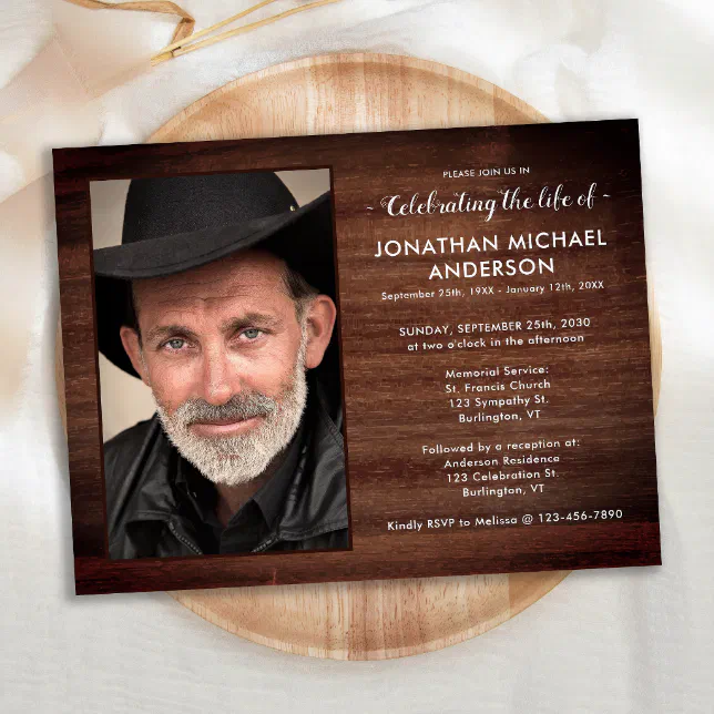 Rustic Photo Memorial Funeral Celebration Of Life Invitation Postcard ...