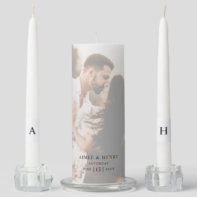 Rustic Photo Modern Wedding Unity Candle Set (Front)