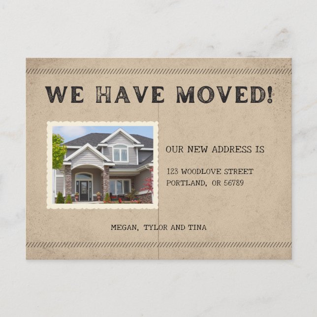 Rustic Photo New Address Moving Announcement Postcard (Front)