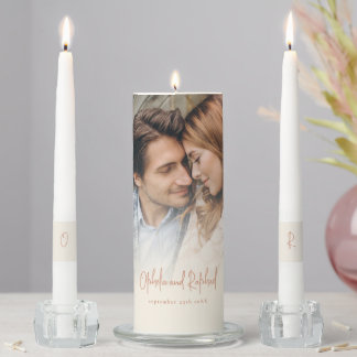 Rustic Photo Overlay Names Terracotta Cream Unity Candle Set