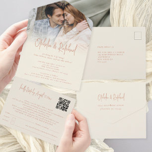 Rustic Photo Overlay QR Code Cream Wedding All In One Invitation
