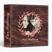 Rustic PHOTO Personalized Wedding Planner Coral 3 Ring Binder