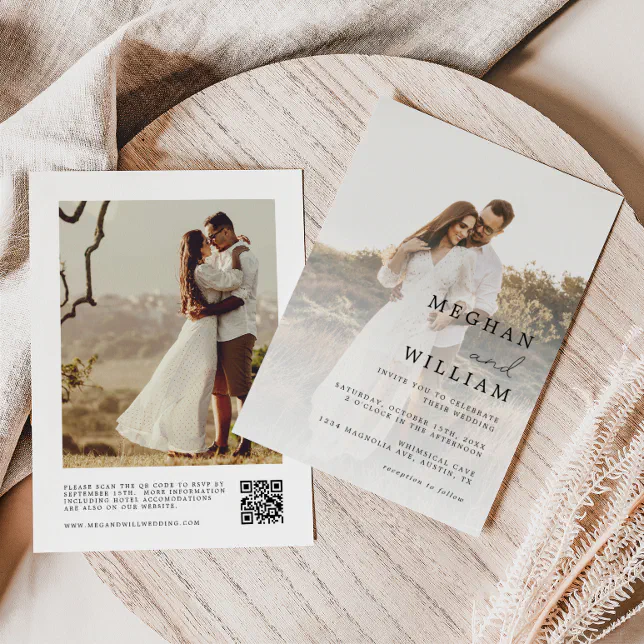 Rustic Photo QR Code Wedding Invitation | Zazzle