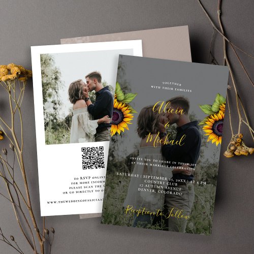 Rustic photo QR RSVP budget wedding invitation