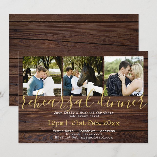 Rustic PHOTO Rehearsal Dinner Invitations Wood (Front/Back)