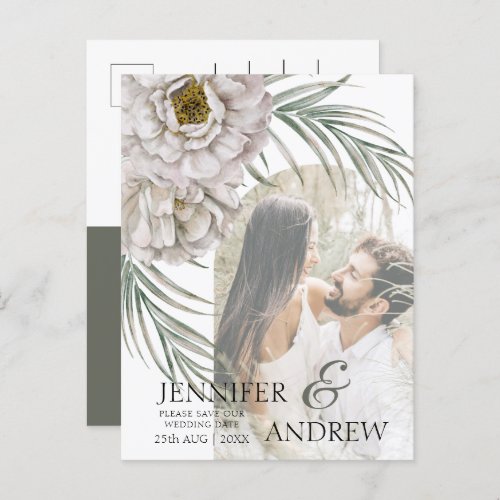 Rustic Photo Sage Floral Arch Save the Date Announcement Postcard