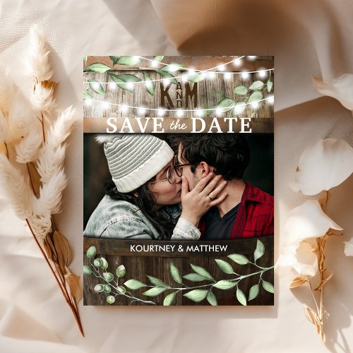 Rustic Photo Save the Date  Greenery Wedding Announcement Postcard