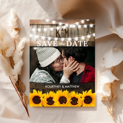 Rustic Photo Save the Date  Sunflower Wedding Announcement Postcard