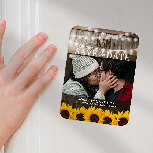 Rustic Photo Save the Date  Sunflower Wedding Magnet