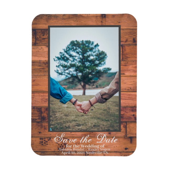 Rustic Photo Save the Date Wood Personalize Magnet (Vertical)
