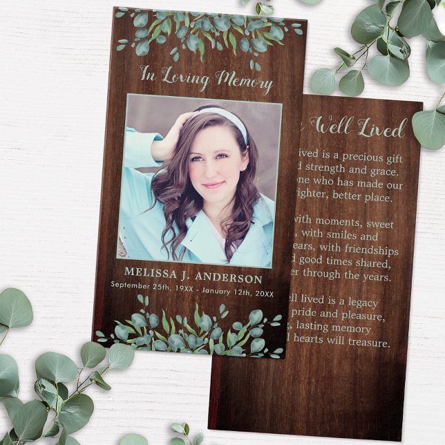 Rustic Photo Sympathy Memorial Funeral Prayer Card (Creator Uploaded)