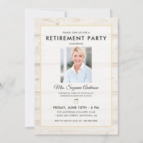  Rustic Photo Teacher Retirement Party Invitation