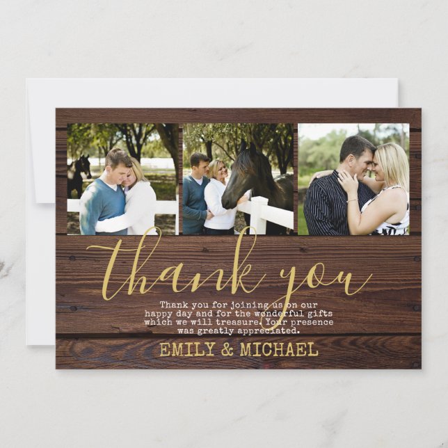 Rustic PHOTO Thank You Cards Barn Gold (Front)