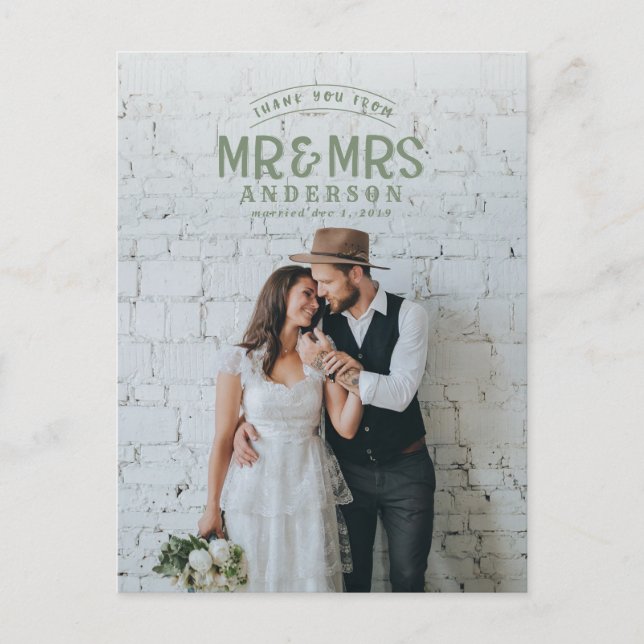 Rustic photo thank you wedding announcement (Front)