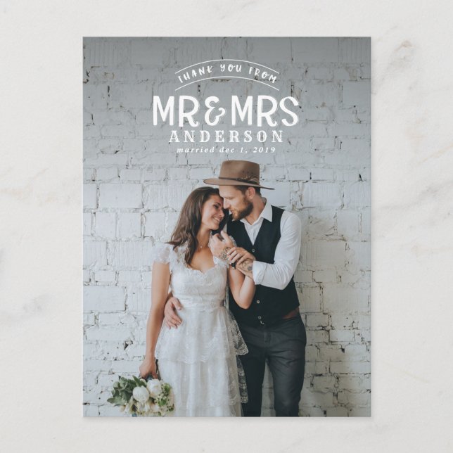 Rustic photo thank you wedding announcement (Front)