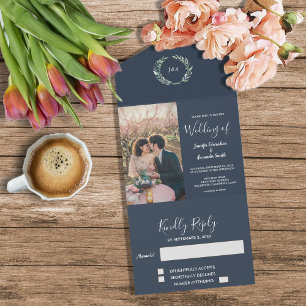 Rustic photo watercolor leaves Wedding All In One Invitation