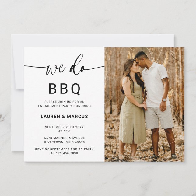 Rustic Photo We Do BBQ Script Engagement Party Invitation (Front)