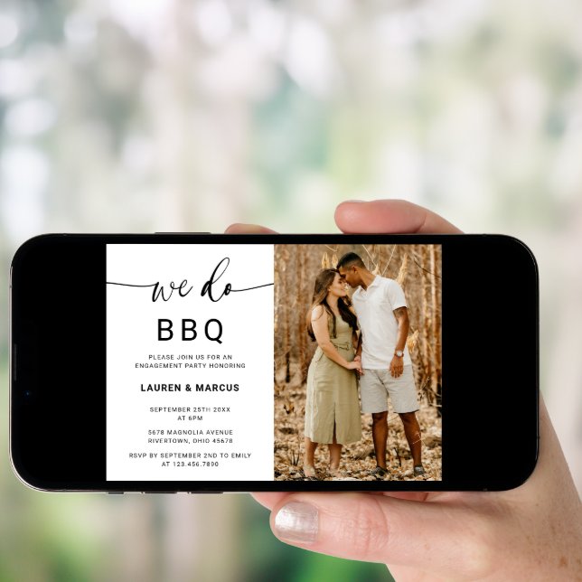 Rustic Photo We Do BBQ Script Engagement Party Invitation (Front Digital)