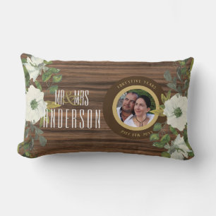RUSTIC PHOTO WED. Anniversary ANY Milestone Flower Lumbar Pillow