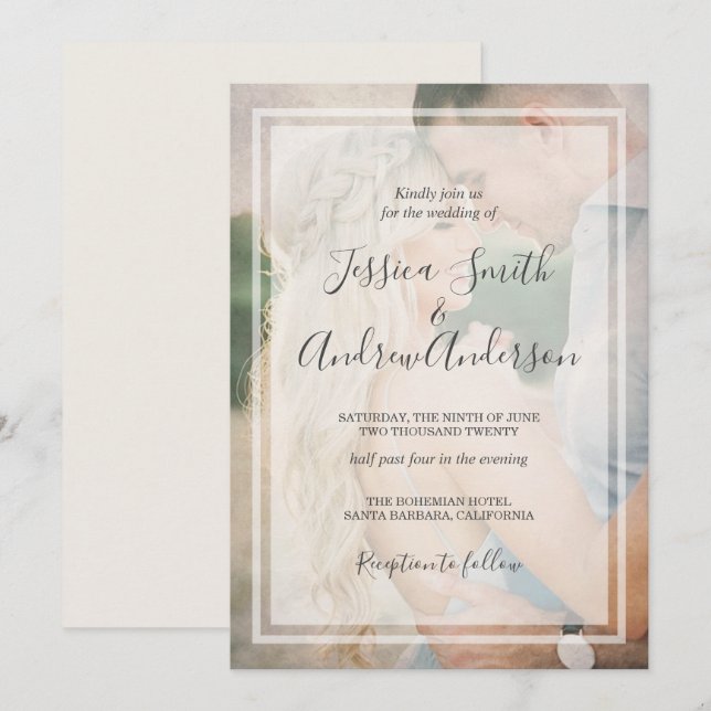 Rustic Photo Wedding Invitation Vintage Overlay (Front/Back)
