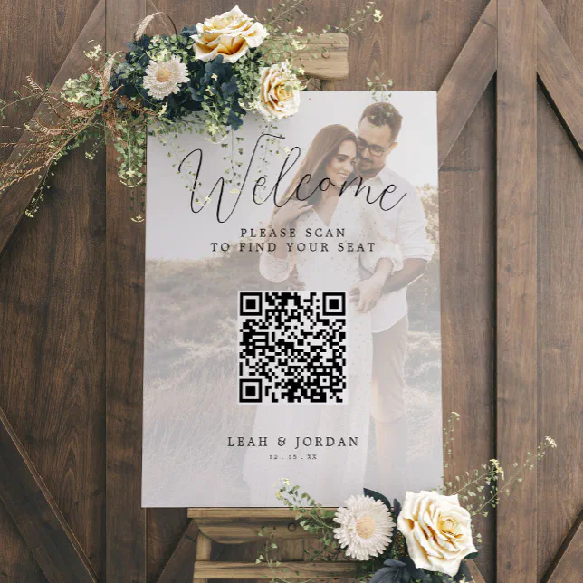 Rustic Photo Wedding QR Code Seating Chart Foam Board
