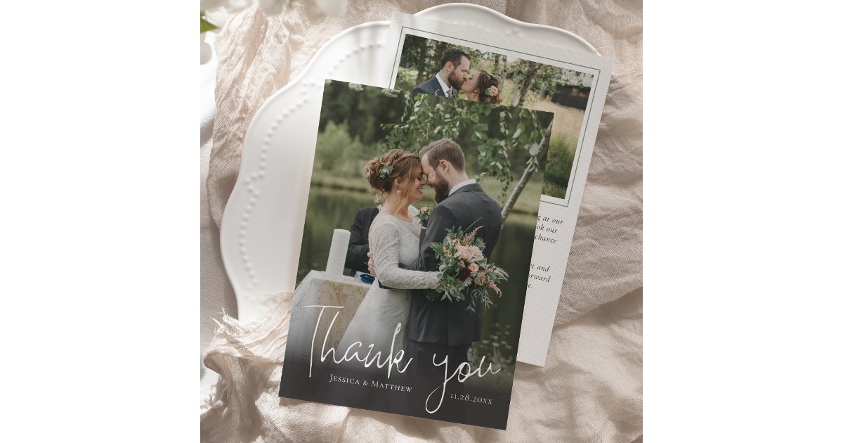 Rustic Photo Wedding Thank You Card | Zazzle