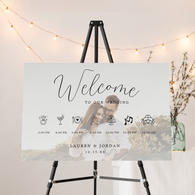 Rustic Photo Wedding Timeline Welcome Sign (In Situ (Stand))