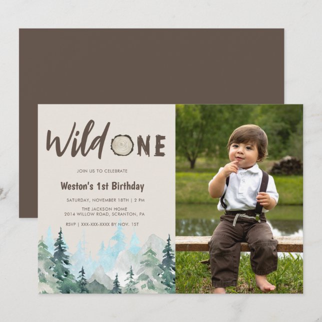 Rustic Photo Wild One 1st Birthday Invitation (Front/Back)